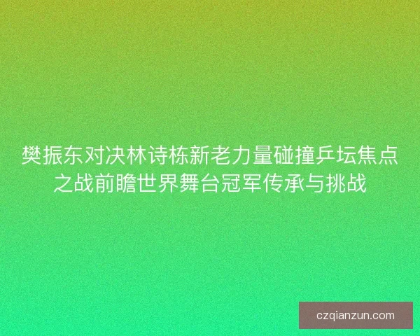 樊振东对决林诗栋新老力量碰撞乒坛焦点之战前瞻世界舞台冠军传承与挑战 樊振东对决林诗栋新老力量碰撞乒坛焦点之战前瞻世界舞台冠军传承与挑战